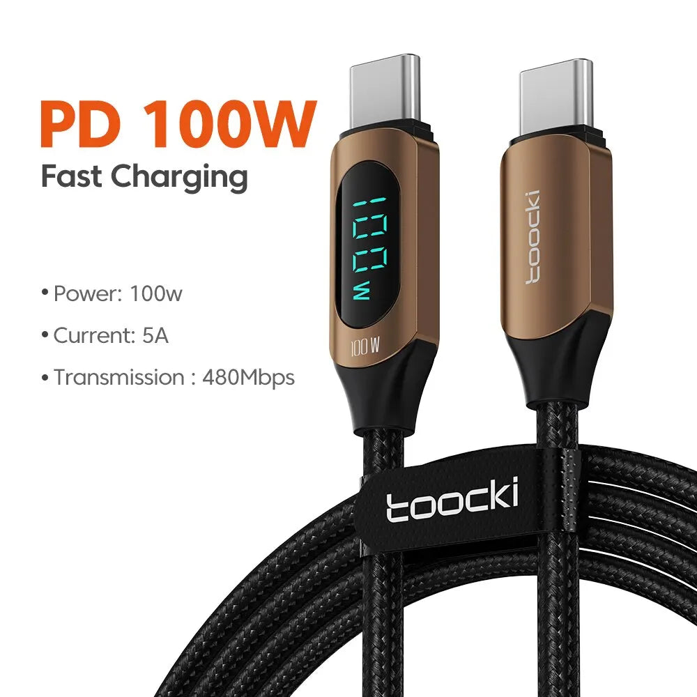Toocki 100W Type-C to Type-C Fast Charging & Display Cable for Xiaomi, MacBook, iPad