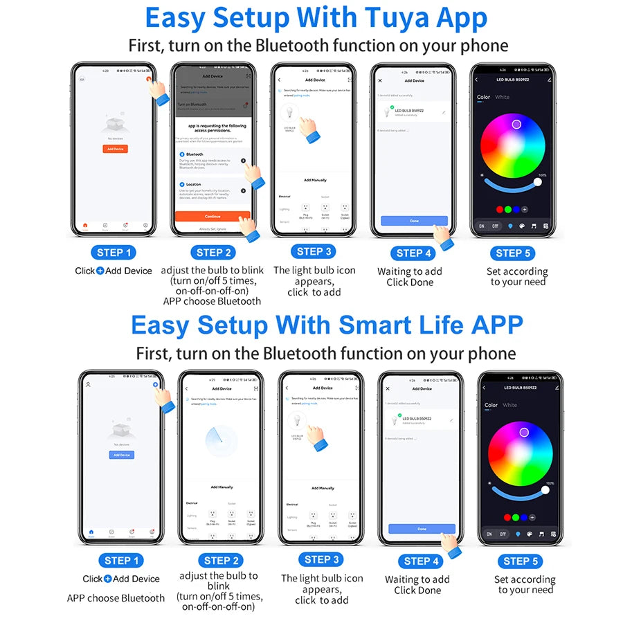 Tuya Smart LED Bulb E27 – Dimmable RGB Light with APP & Bluetooth Control