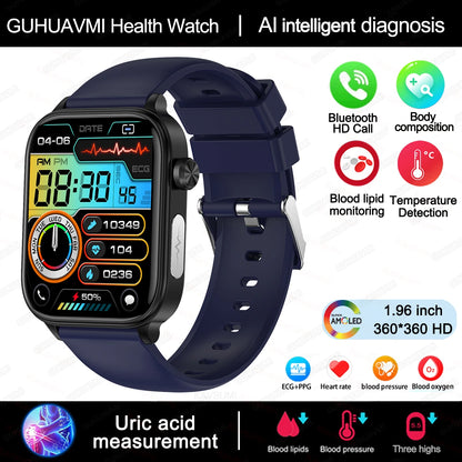 2025 Smart Health Watch – ECG, PPG, Blood Lipids, Uric Acid, Oxygen, Bluetooth Call
