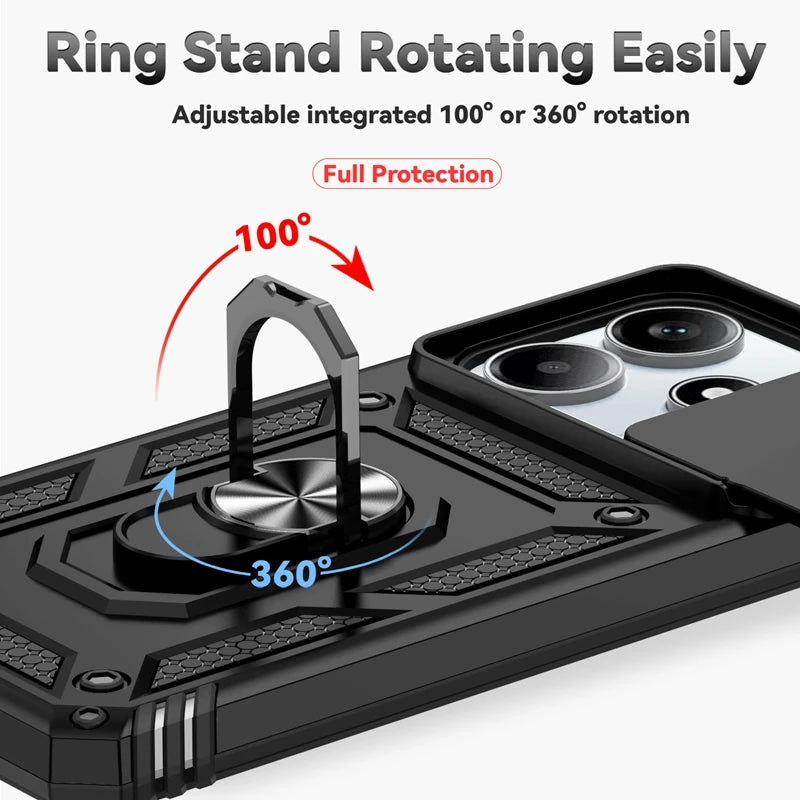 Xiaomi Redmi Note 14 5G Case with Magnetic Ring Holder, Shockproof, Lens Protector