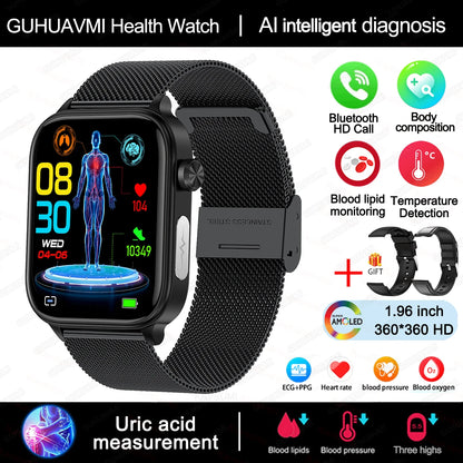 2025 Smart Health Watch – ECG, PPG, Blood Lipids, Uric Acid, Oxygen, Bluetooth Call