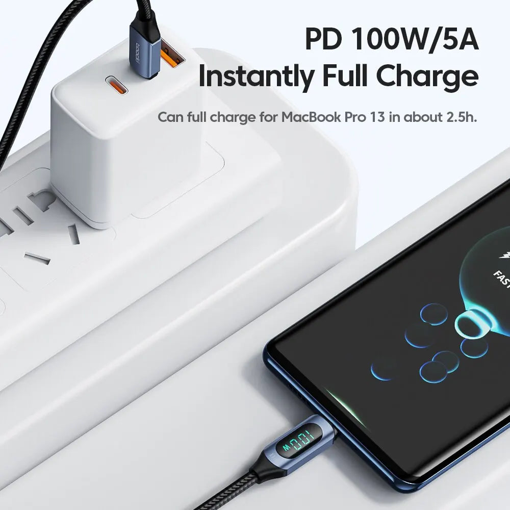 Toocki 100W Type-C to Type-C Fast Charging & Display Cable for Xiaomi, MacBook, iPad