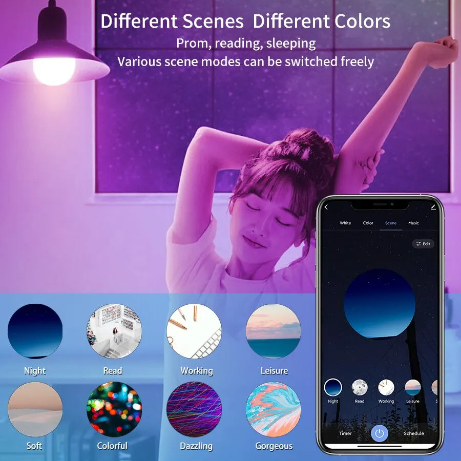 Tuya Smart LED Bulb E27 – Dimmable RGB Light with APP & Bluetooth Control
