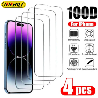 NNBILI 4PCS Tempered Glass Screen Protector for iPhone 11–16, Pro Max & Mini