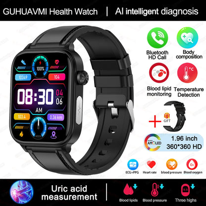 2025 Smart Health Watch – ECG, PPG, Blood Lipids, Uric Acid, Oxygen, Bluetooth Call