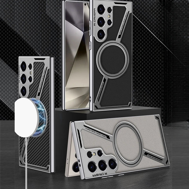 Electroplated Leather Magnetic Phone Case for Samsung Galaxy S23, S24 & S25 Ultra