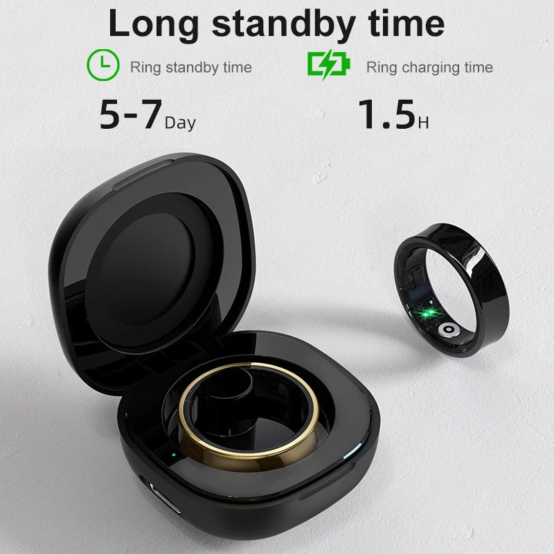 R09 Smart Ring with Charging Case – Heart Rate, Blood Oxygen, Skin Temp, 5ATM Waterproof