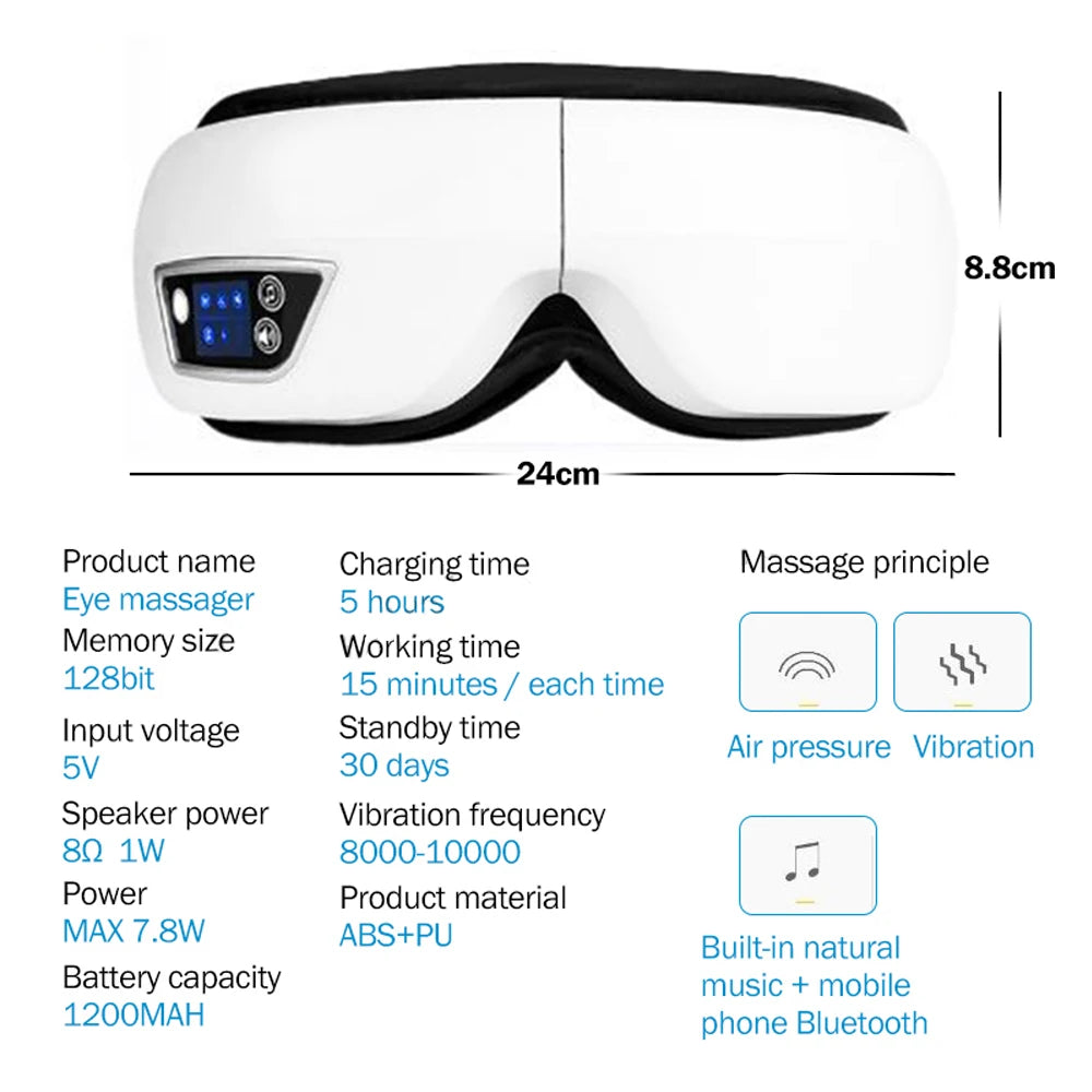 6D Smart Eye Massager – Vibration, Airbag, Bluetooth, Sleep Mask for Eye Relax