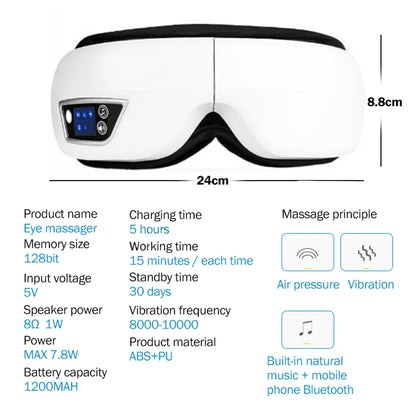 6D Smart Eye Massager – Vibration, Airbag, Bluetooth, Sleep Mask for Eye Relax