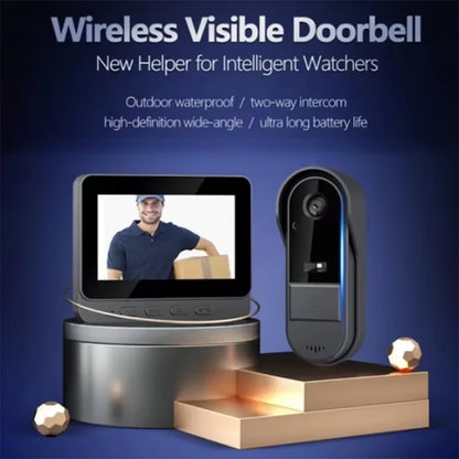 Wireless Intercom Doorbell – HD Night Vision, 4.3" IPS Screen, Waterproof Video Camera