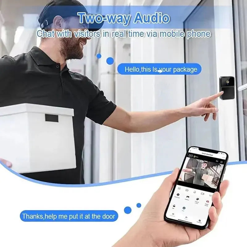 WiFi Video Doorbell – HD Night Vision, Two-Way Intercom, Battery-Powered Smart Camera