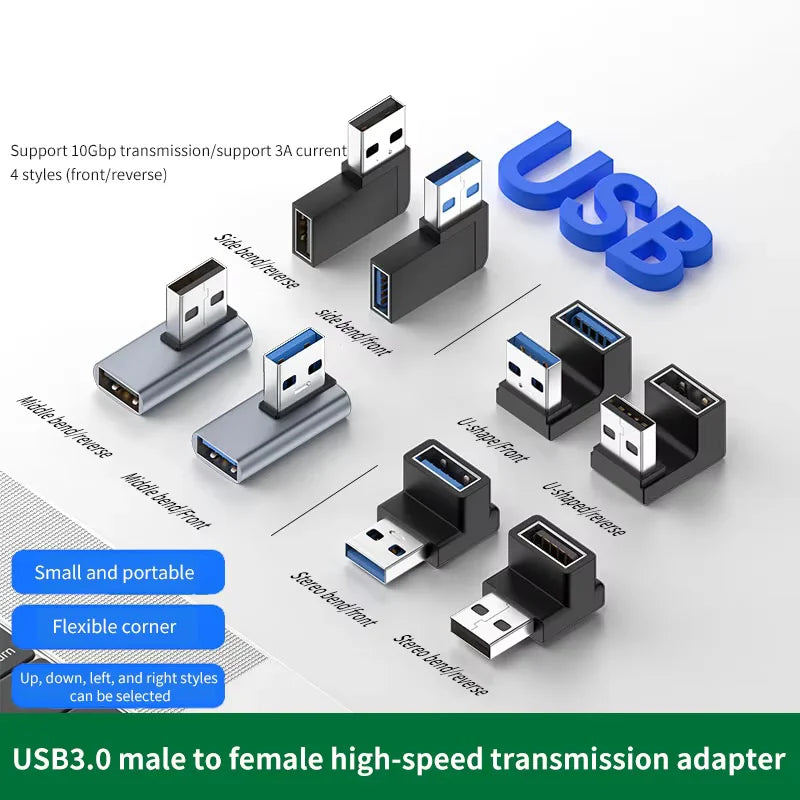 USB 3.0 90° Right Angle Extension Adapter Upward Male to Female Converter 10Gbps