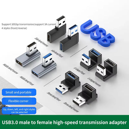 USB 3.0 90° Right Angle Extension Adapter Upward Male to Female Converter 10Gbps