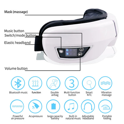 6D Smart Eye Massager – Vibration, Airbag, Bluetooth, Sleep Mask for Eye Relax