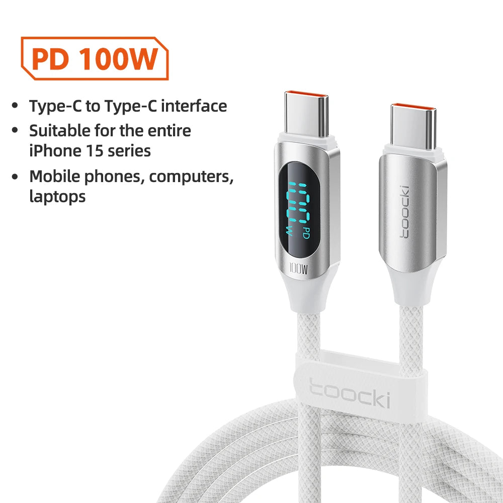 Toocki 100W Type-C to Type-C Fast Charging & Display Cable for Xiaomi, MacBook, iPad