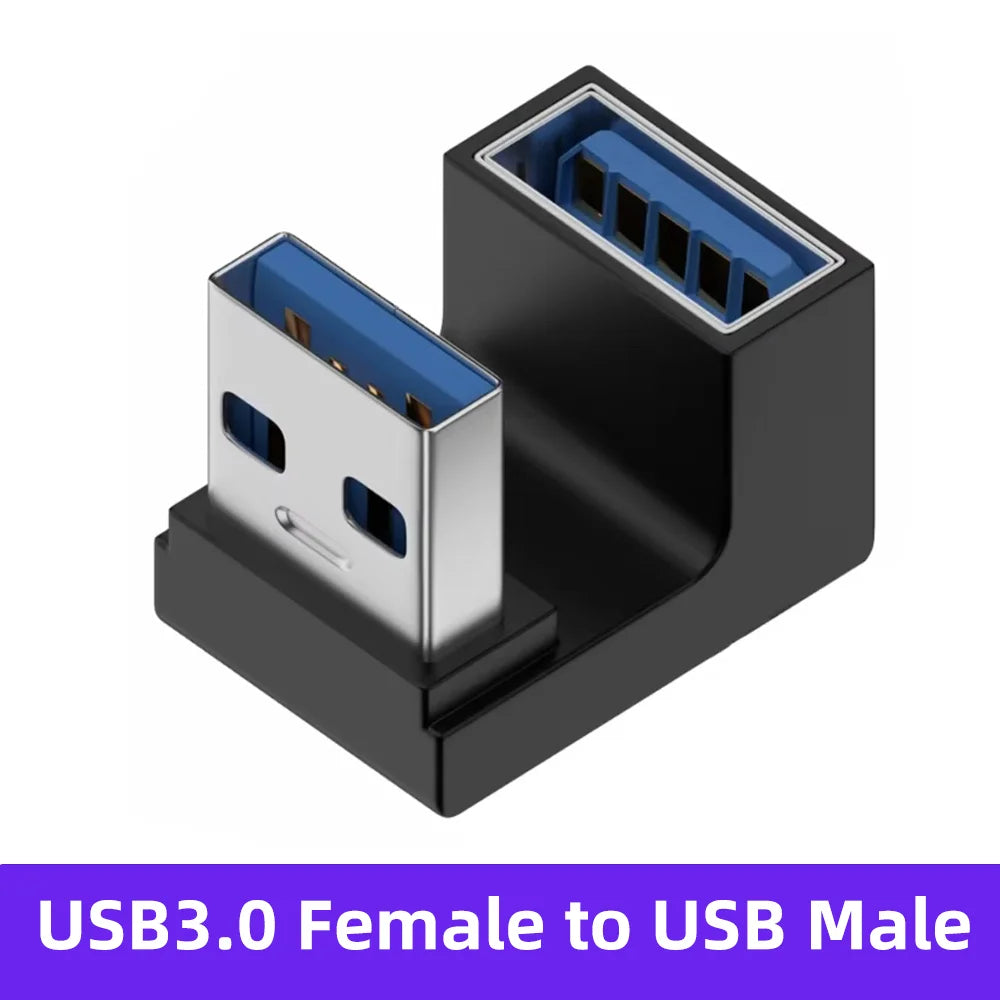 USB 3.0 90° Right Angle Extension Adapter Upward Male to Female Converter 10Gbps