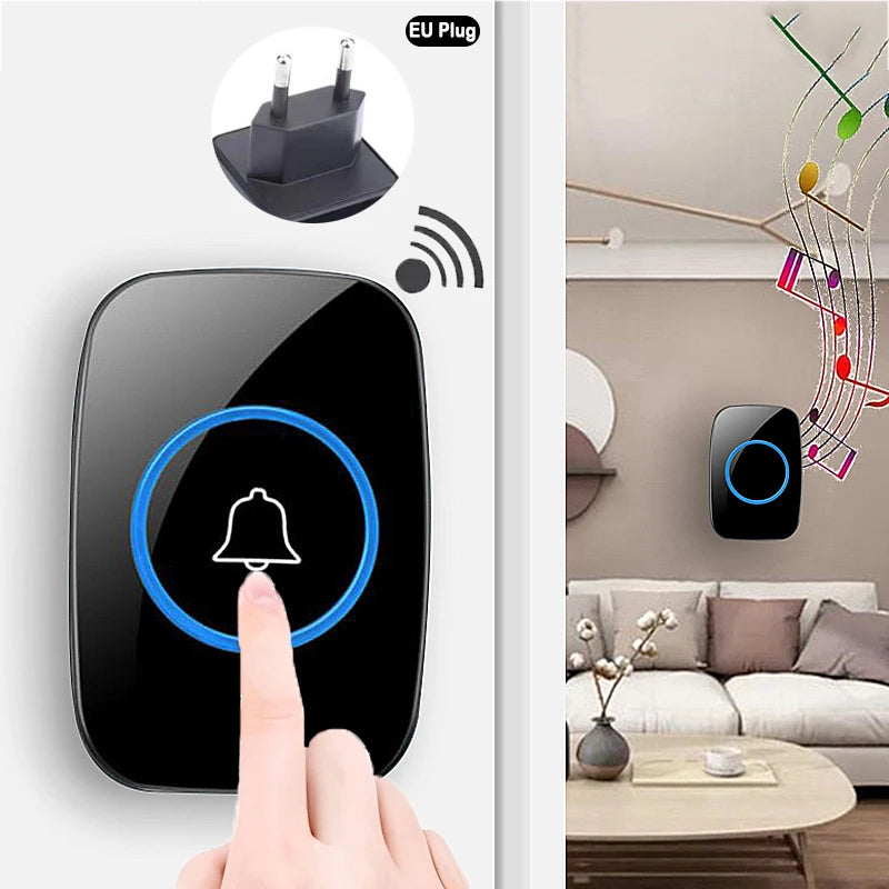 Wireless Doorbell EU Plug – 300M Range, Remote Control, Waterproof, 433MHz Alarm