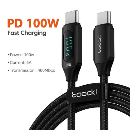 Toocki 100W Type-C to Type-C Fast Charging & Display Cable for Xiaomi, MacBook, iPad