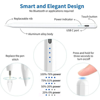 Universal Touch Stylus Pen with Magnetic Attachment & Pencil Nibs for Tablet