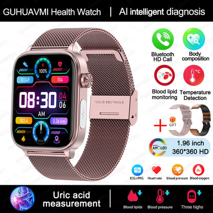 2025 Smart Health Watch – ECG, PPG, Blood Lipids, Uric Acid, Oxygen, Bluetooth Call