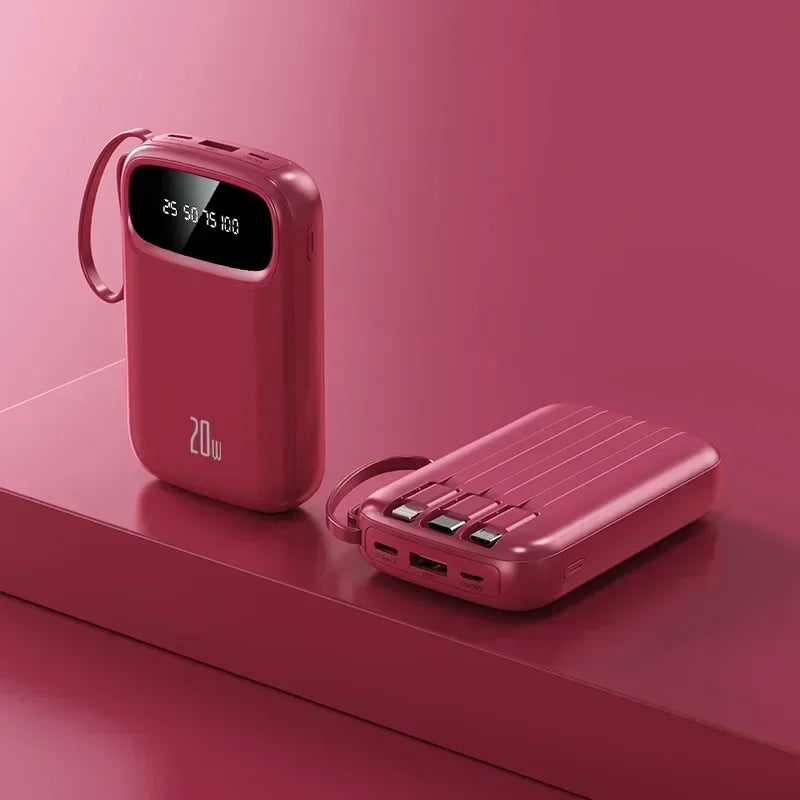 200000mAh Power Bank – Built-in Cable, Mini, Fast Charging, Portable Charge