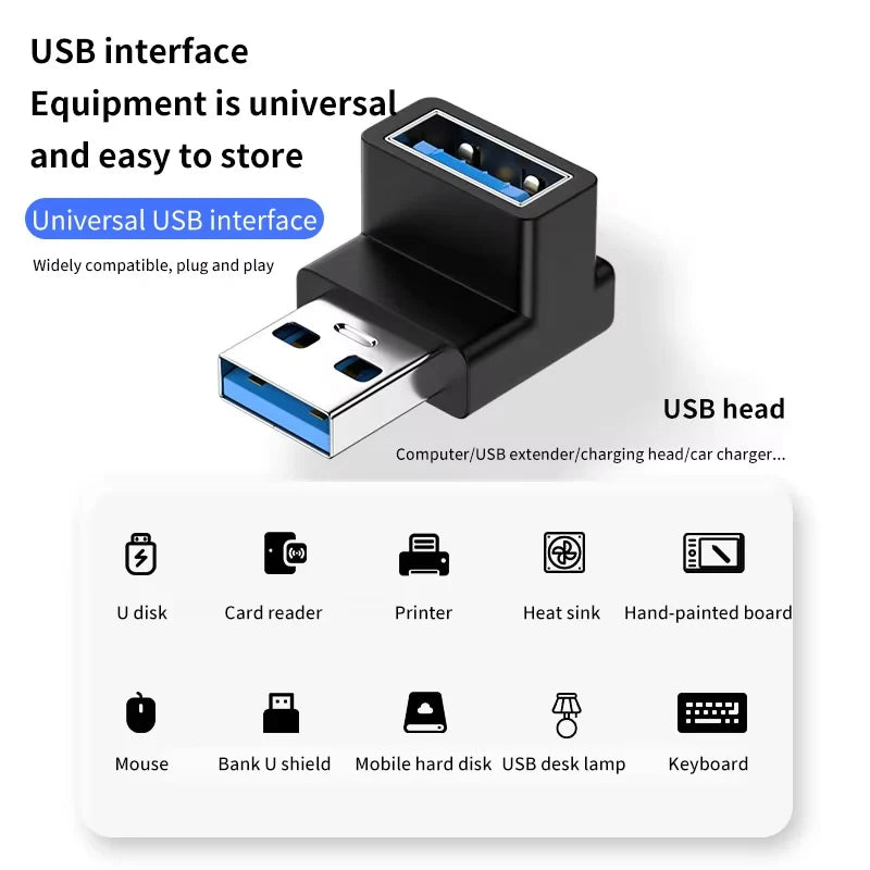 USB 3.0 90° Right Angle Extension Adapter Upward Male to Female Converter 10Gbps
