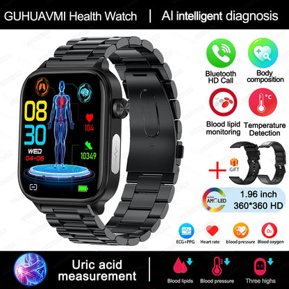 2025 Smart Health Watch – ECG, PPG, Blood Lipids, Uric Acid, Oxygen, Bluetooth Call