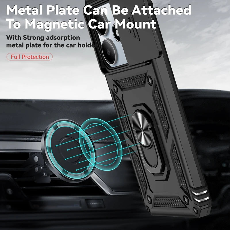 Xiaomi Redmi Note 14 5G Case with Magnetic Ring Holder, Shockproof, Lens Protector