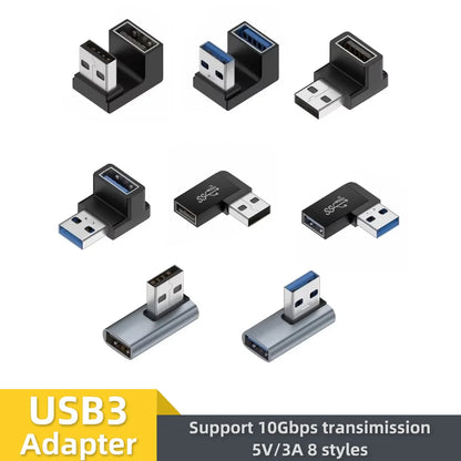 USB 3.0 90° Right Angle Extension Adapter Upward Male to Female Converter 10Gbps
