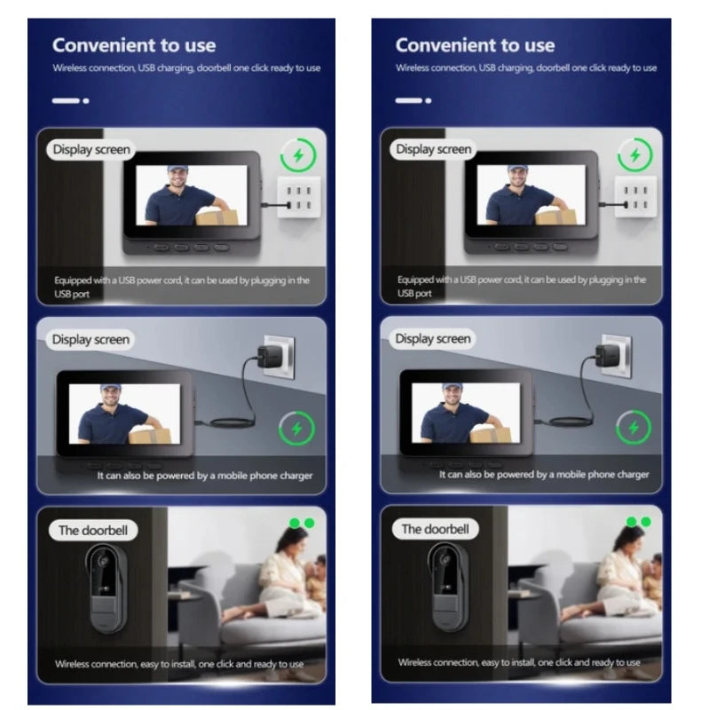 Wireless Intercom Doorbell – HD Night Vision, 4.3" IPS Screen, Waterproof Video Camera