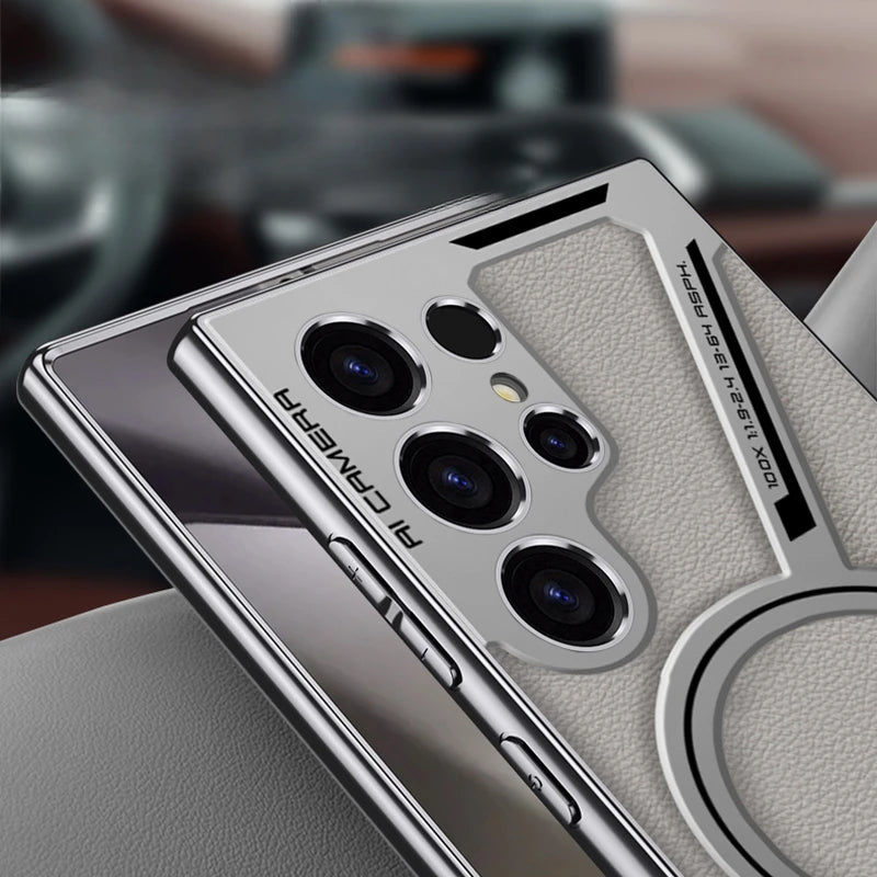 Electroplated Leather Magnetic Phone Case for Samsung Galaxy S23, S24 & S25 Ultra