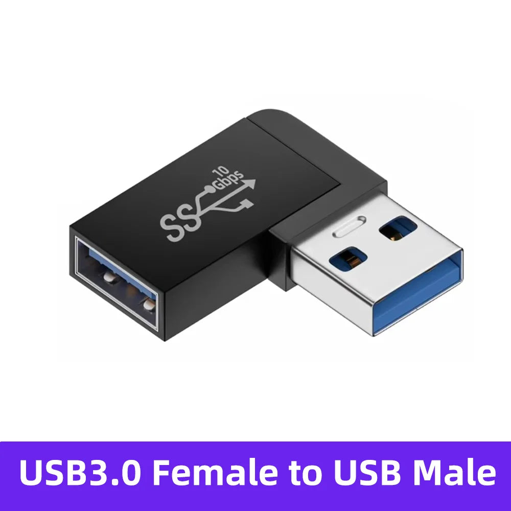 USB 3.0 90° Right Angle Extension Adapter Upward Male to Female Converter 10Gbps