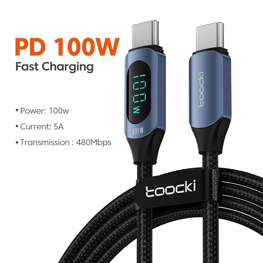 Toocki 100W Type-C to Type-C Fast Charging & Display Cable for Xiaomi, MacBook, iPad