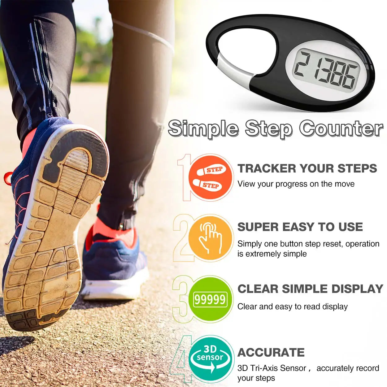 FITCENT Mini Digital Pedometer – 3D Sensor Step Counter with Lanyard for All