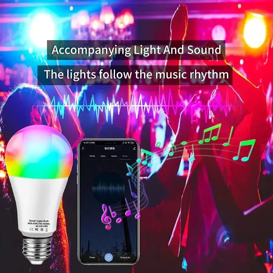 Tuya Smart LED Bulb E27 – Dimmable RGB Light with APP & Bluetooth Control